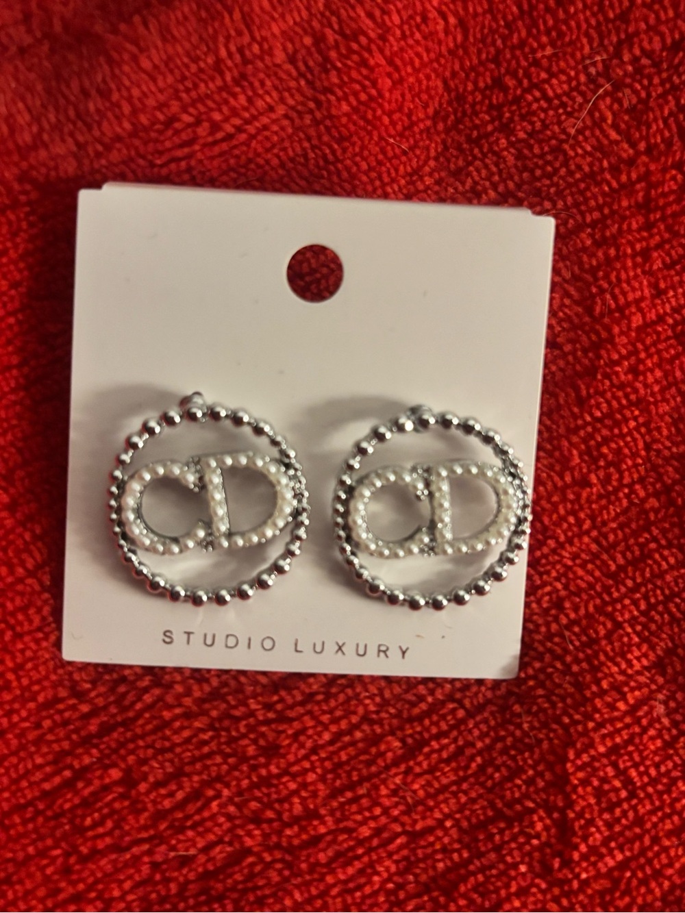 Silver 'CD' Crystal Round Stud Earrings